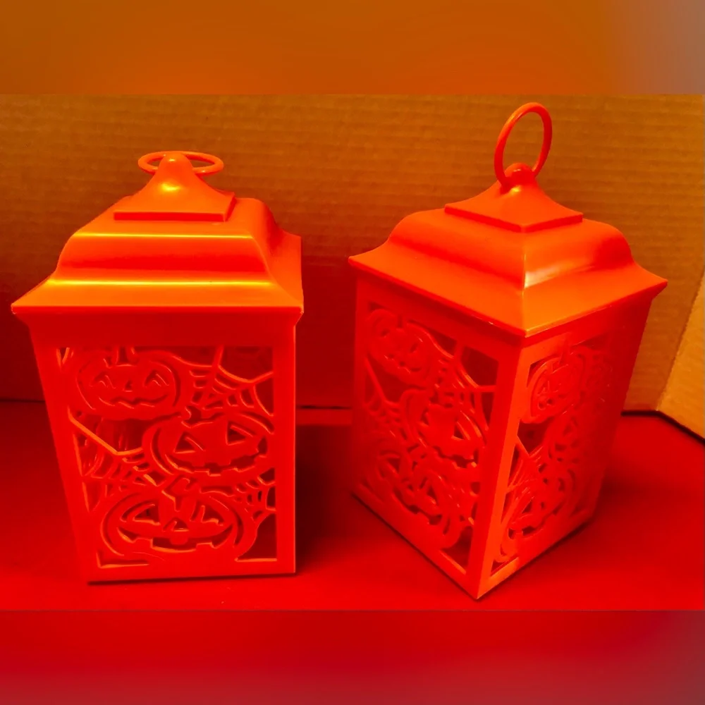 Orange Halloween Pumpkin Lantern Light Set of 2 Home Accents Decoration